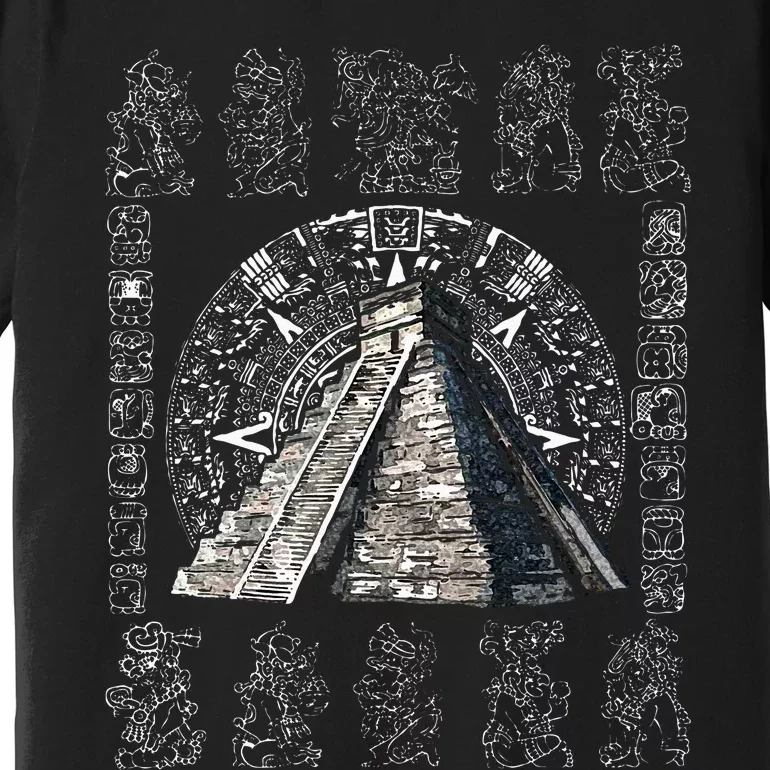 Ancient Sacred Mayan Aztec Calendar Pyramid Geometry Premium T-Shirt