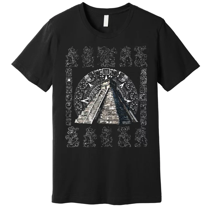 Ancient Sacred Mayan Aztec Calendar Pyramid Geometry Premium T-Shirt