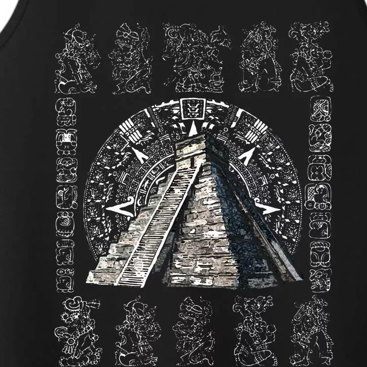 Ancient Sacred Mayan Aztec Calendar Pyramid Geometry Performance Tank