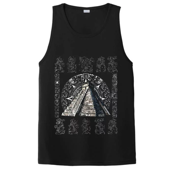 Ancient Sacred Mayan Aztec Calendar Pyramid Geometry Performance Tank