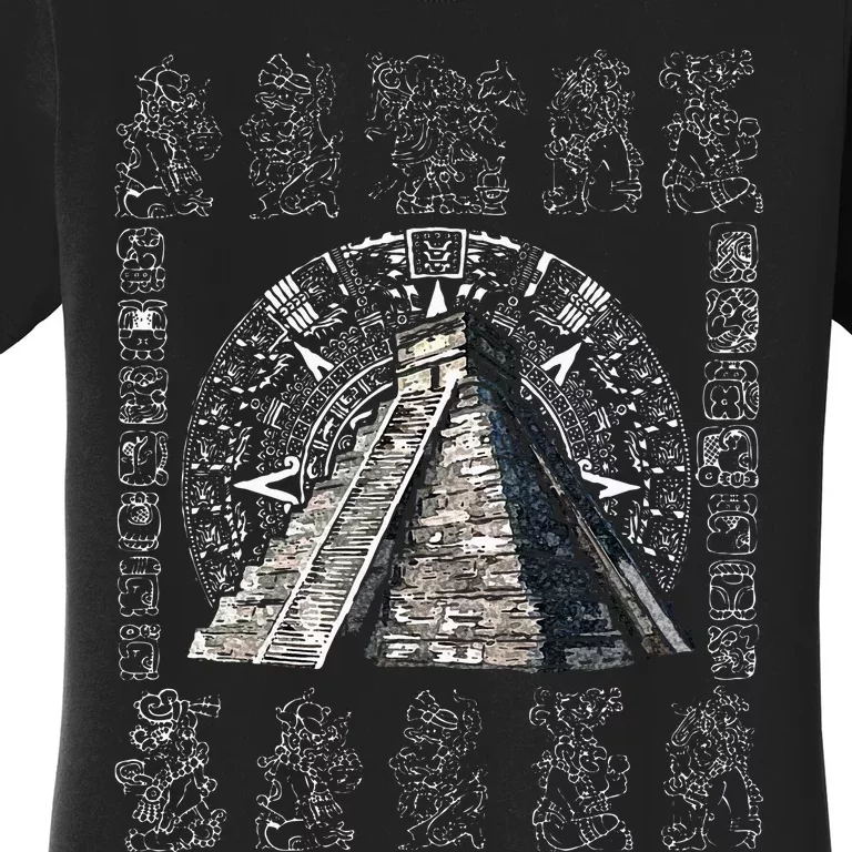 Ancient Sacred Mayan Aztec Calendar Pyramid Geometry Women's T-Shirt