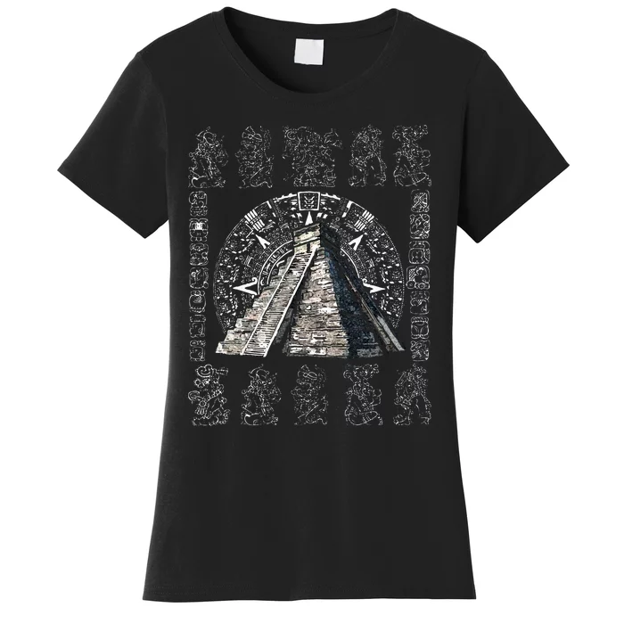 Ancient Sacred Mayan Aztec Calendar Pyramid Geometry Women's T-Shirt