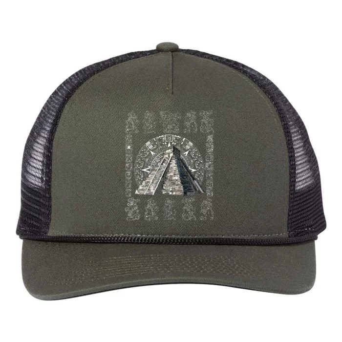 Ancient Sacred Mayan Aztec Calendar Pyramid Geometry Retro Rope Trucker Hat Cap