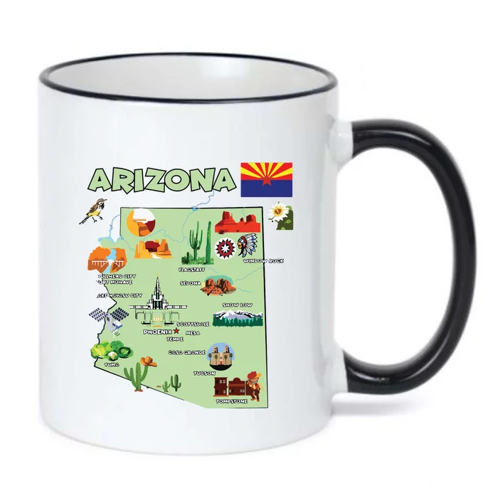 Arizona State Map Us Tourist Attractions Cities Flag Black Color Changing Mug