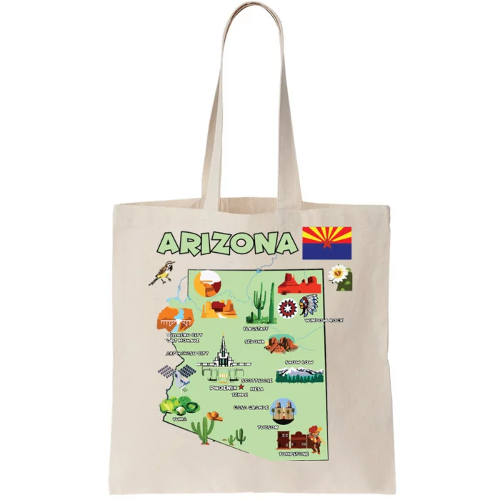 Arizona State Map Us Tourist Attractions Cities Flag Tote Bag