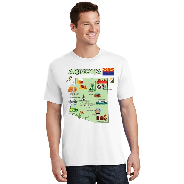 Arizona State Map Us Tourist Attractions Cities Flag T-Shirt