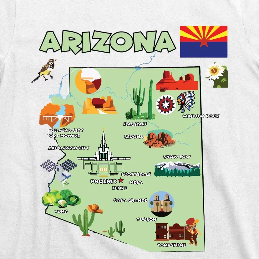 Arizona State Map Us Tourist Attractions Cities Flag T-Shirt