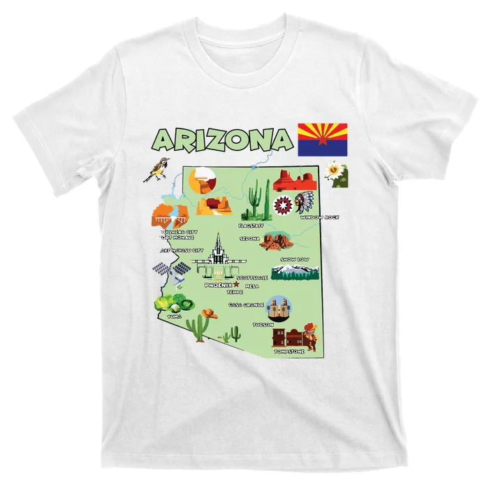 Arizona State Map Us Tourist Attractions Cities Flag T-Shirt