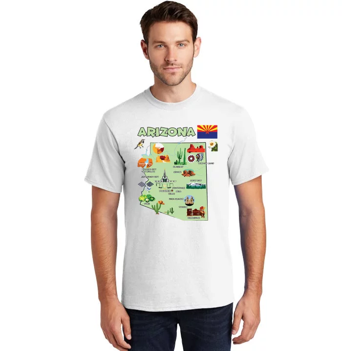 Arizona State Map Us Tourist Attractions Cities Flag Tall T-Shirt