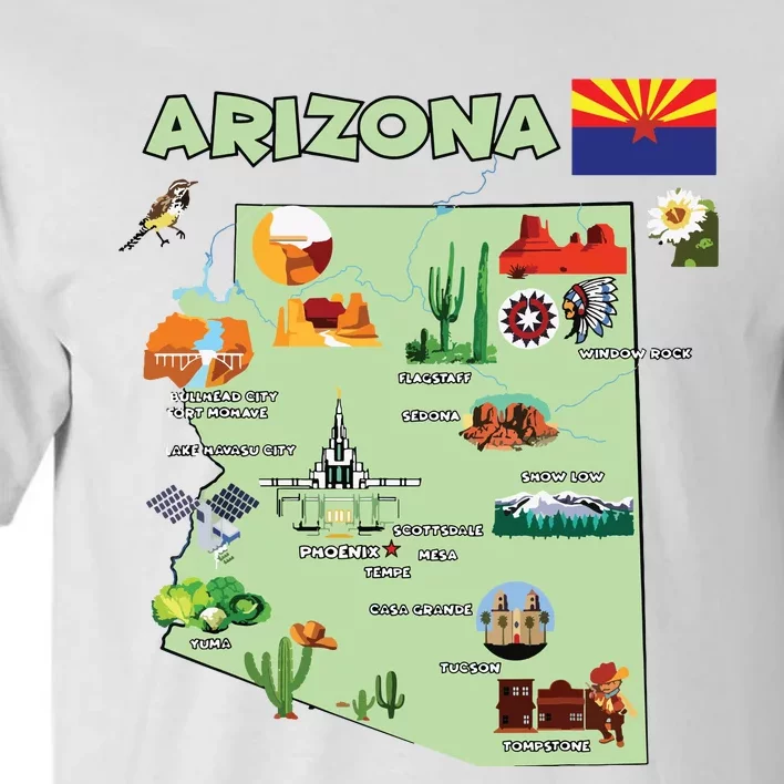 Arizona State Map Us Tourist Attractions Cities Flag Tall T-Shirt