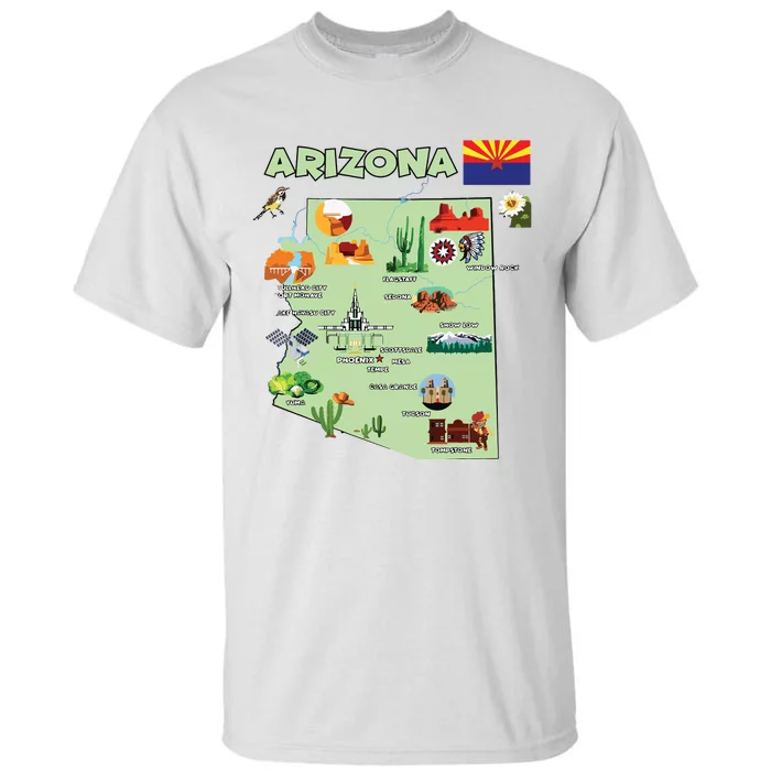 Arizona State Map Us Tourist Attractions Cities Flag Tall T-Shirt