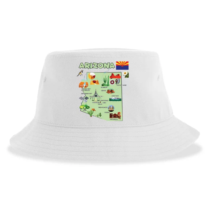 Arizona State Map Us Tourist Attractions Cities Flag Sustainable Bucket Hat