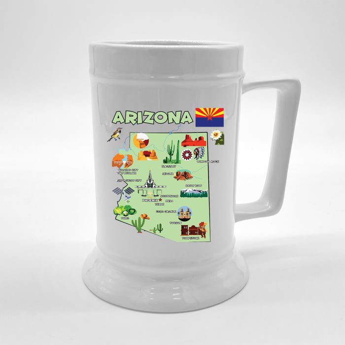 Arizona State Map Us Tourist Attractions Cities Flag Front & Back Beer Stein