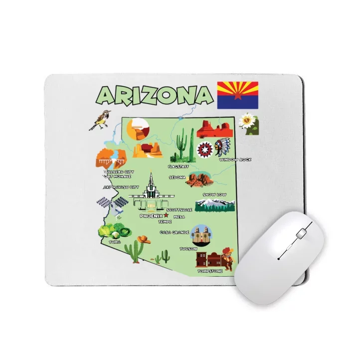 Arizona State Map Us Tourist Attractions Cities Flag Mousepad