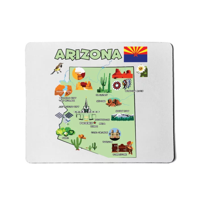 Arizona State Map Us Tourist Attractions Cities Flag Mousepad