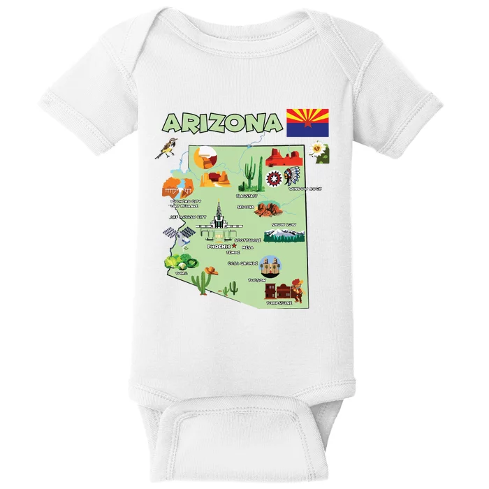 Arizona State Map Us Tourist Attractions Cities Flag Baby Bodysuit