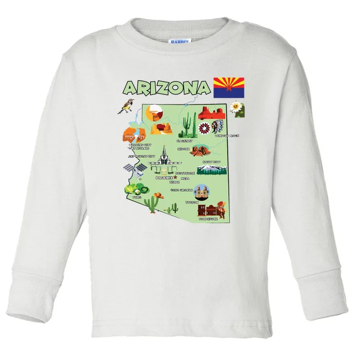 Arizona State Map Us Tourist Attractions Cities Flag Toddler Long Sleeve Shirt