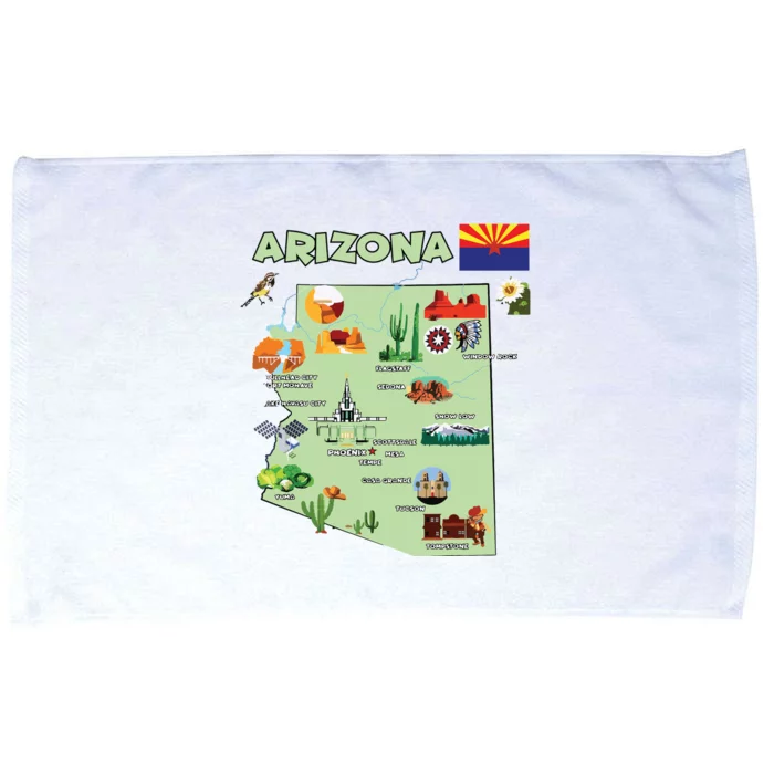 Arizona State Map Us Tourist Attractions Cities Flag Microfiber Hand Towel