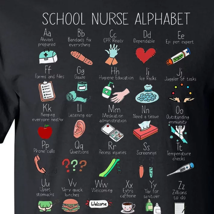 Abc School Nurse Alphabet Nurse Appreciation Nurse Educator Tall T-Shirt