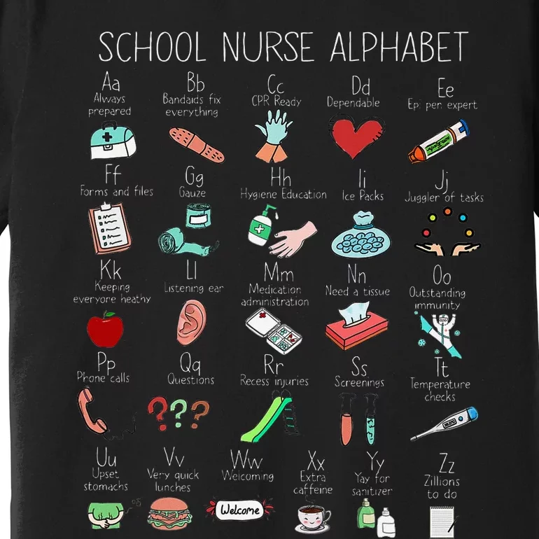 Abc School Nurse Alphabet Nurse Appreciation Nurse Educator Premium T-Shirt