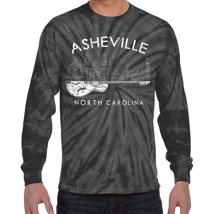 Asheville Souvenir North Carolina Lover Music Guitar Tie-Dye Long Sleeve Shirt