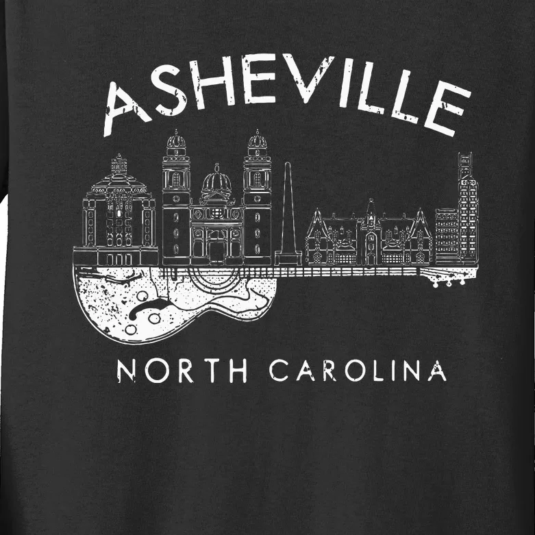 Asheville Souvenir North Carolina Lover Music Guitar Kids Long Sleeve Shirt