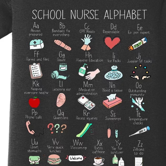 Abc School Nurse Alphabet Nurse Appreciation Nurse Educator Baby Bodysuit