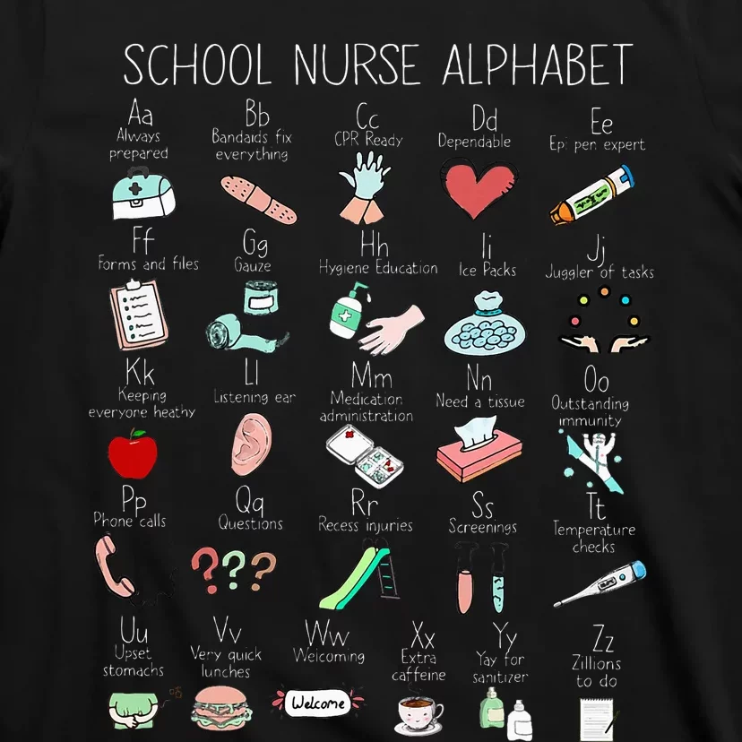 Abc School Nurse Alphabet Nurse Appreciation Nurse Educator T-Shirt