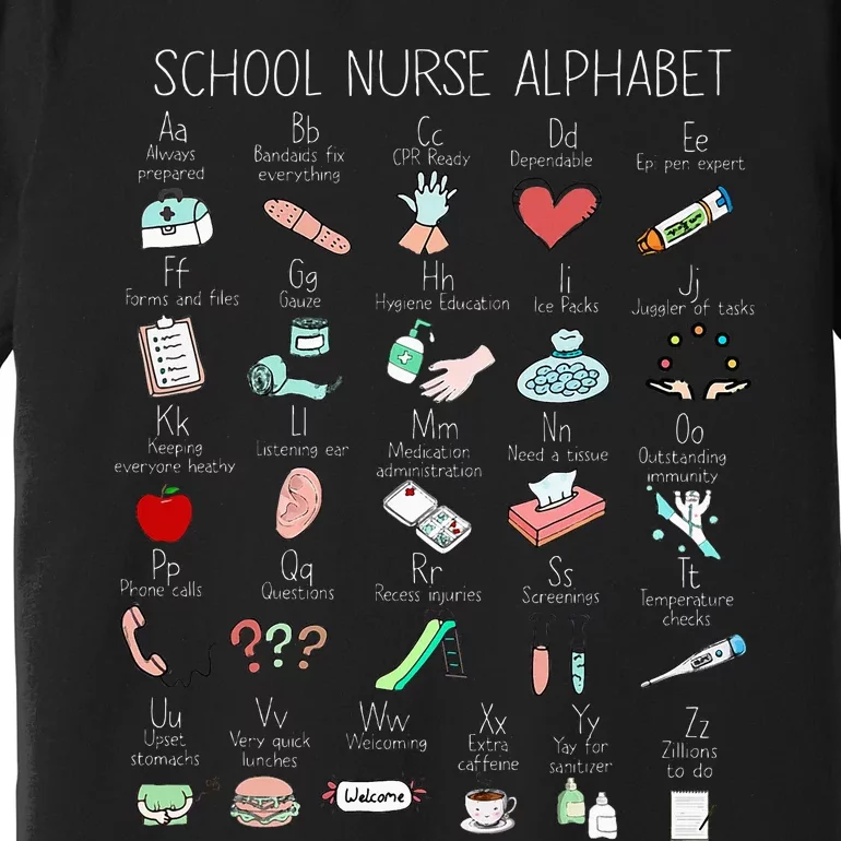 Abc School Nurse Alphabet Nurse Appreciation Nurse Educator Premium T-Shirt