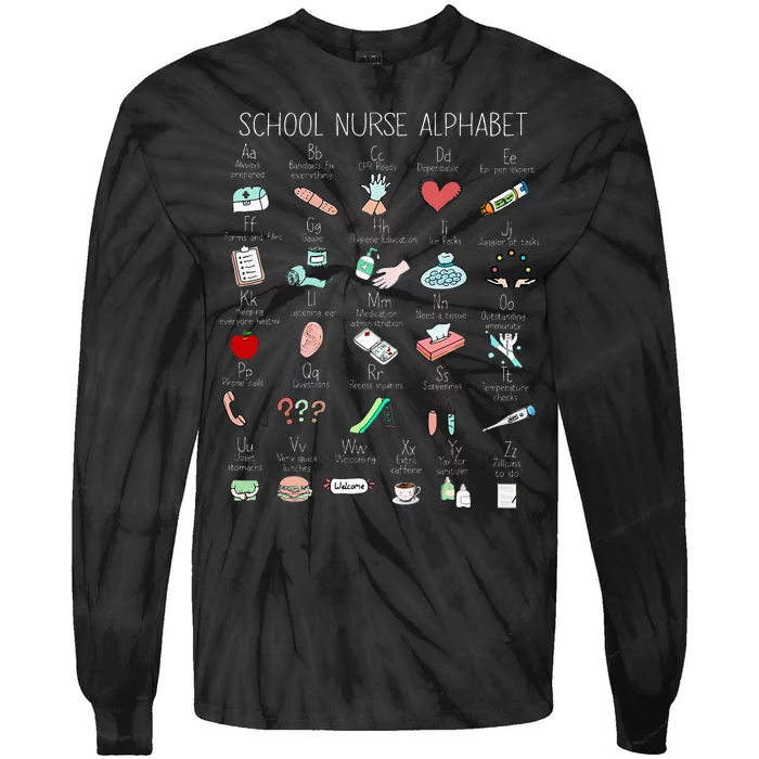 Abc School Nurse Alphabet Nurse Appreciation Nurse Educator Tie-Dye Long Sleeve Shirt