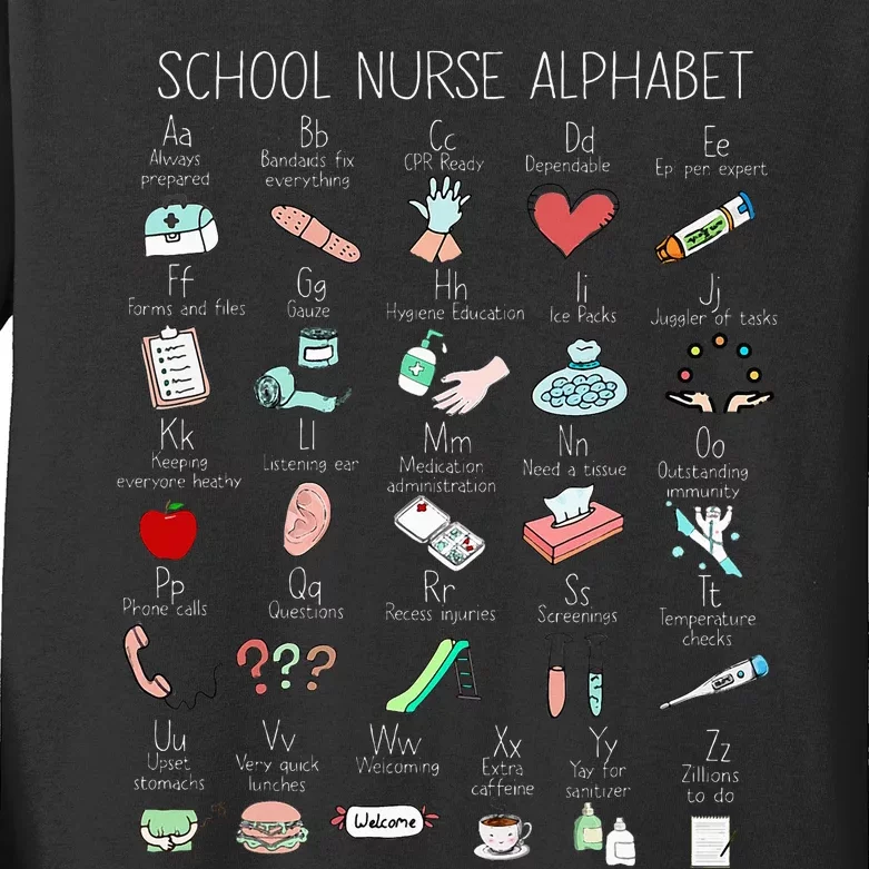 Abc School Nurse Alphabet Nurse Appreciation Nurse Educator Kids Long Sleeve Shirt