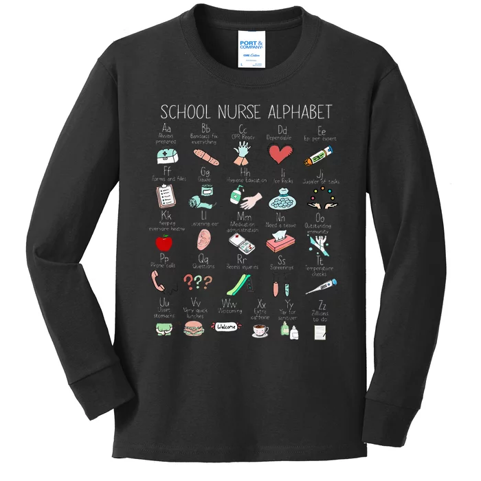 Abc School Nurse Alphabet Nurse Appreciation Nurse Educator Kids Long Sleeve Shirt