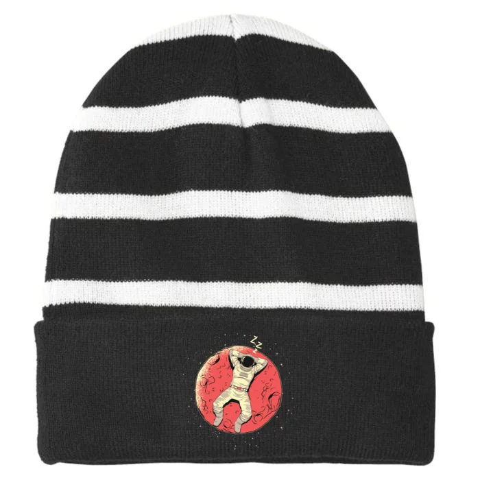 Astronaut Sleeping On Moon Striped Beanie with Solid Band