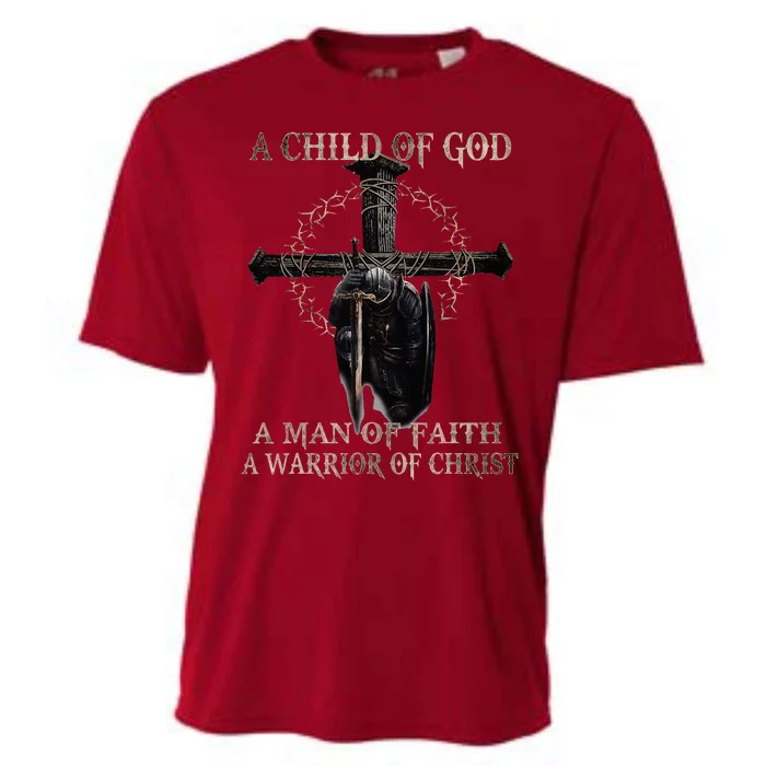 A Son Of God A Man Of Faith A Warrior Of Christ Christian Cooling Performance Crew T-Shirt