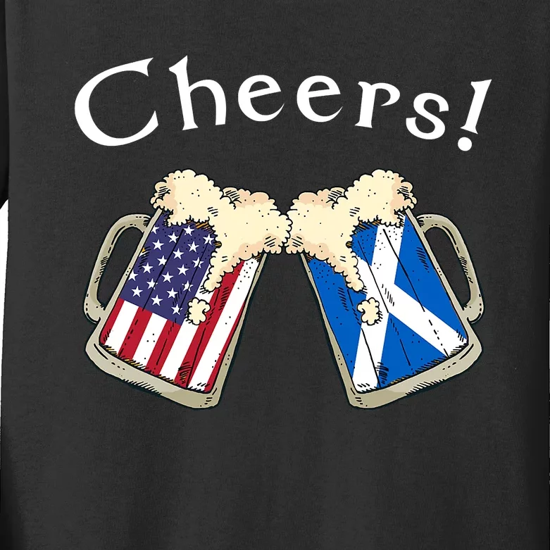 American Scottish Patriot US Flag Beer Drinks Scotland Grown Kids Long Sleeve Shirt