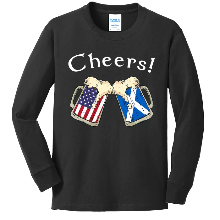 American Scottish Patriot US Flag Beer Drinks Scotland Grown Kids Long Sleeve Shirt