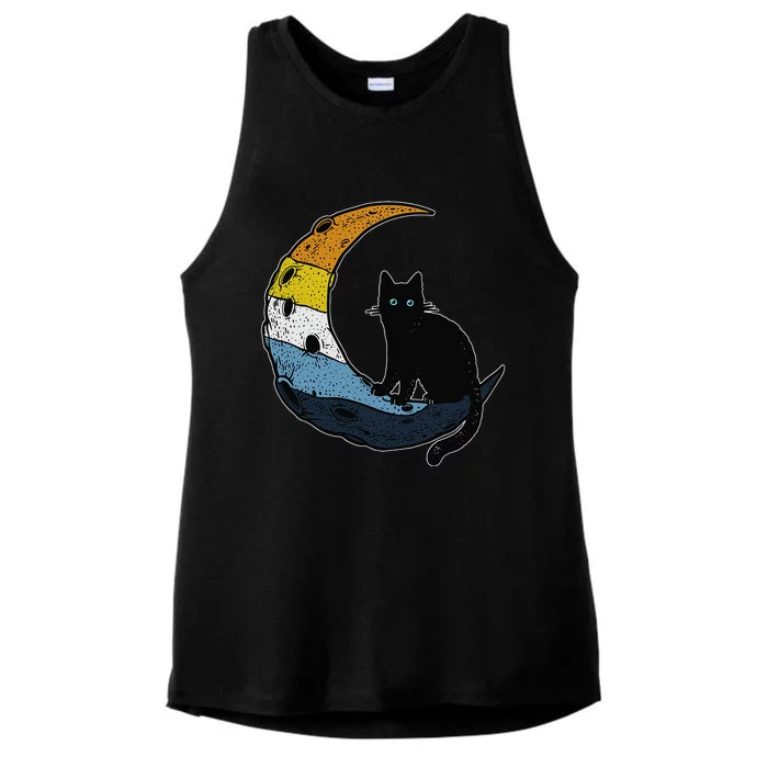 Aroace Sunset Pride Flag Moon Cat LGBT Gay Asexual Aromantic Ladies Tri-Blend Wicking Tank