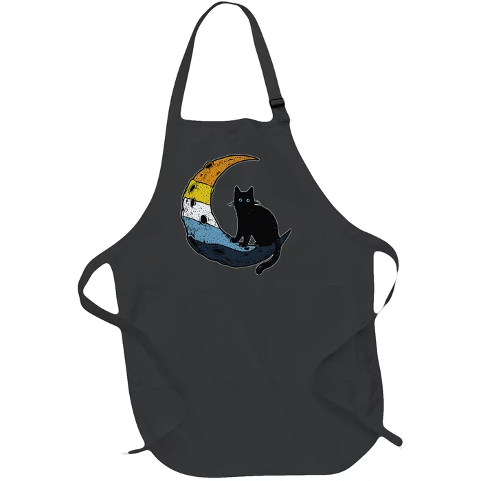 Aroace Sunset Pride Flag Moon Cat LGBT Gay Asexual Aromantic Full-Length Apron With Pocket