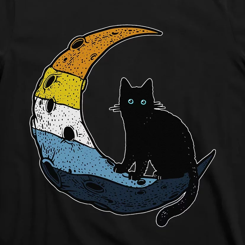 Aroace Sunset Pride Flag Moon Cat LGBT Gay Asexual Aromantic T-Shirt