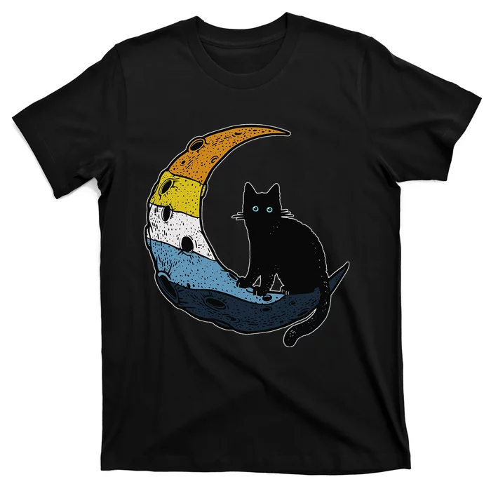 Aroace Sunset Pride Flag Moon Cat LGBT Gay Asexual Aromantic T-Shirt