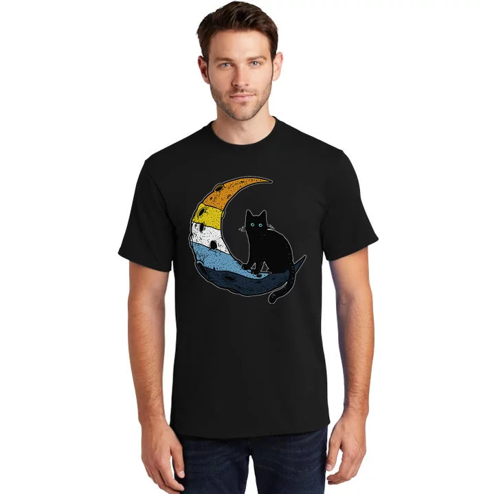 Aroace Sunset Pride Flag Moon Cat LGBT Gay Asexual Aromantic Tall T-Shirt