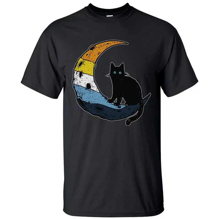 Aroace Sunset Pride Flag Moon Cat LGBT Gay Asexual Aromantic Tall T-Shirt