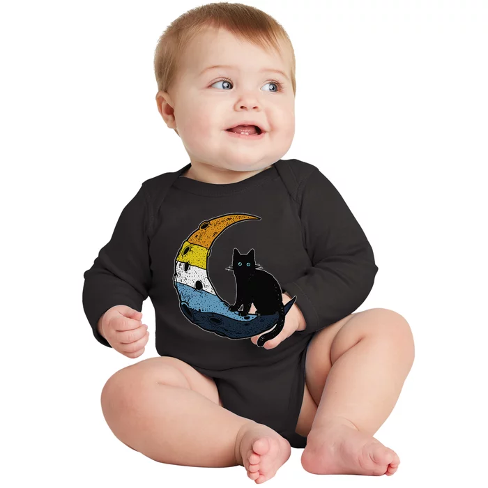 Aroace Sunset Pride Flag Moon Cat LGBT Gay Asexual Aromantic Baby Long Sleeve Bodysuit