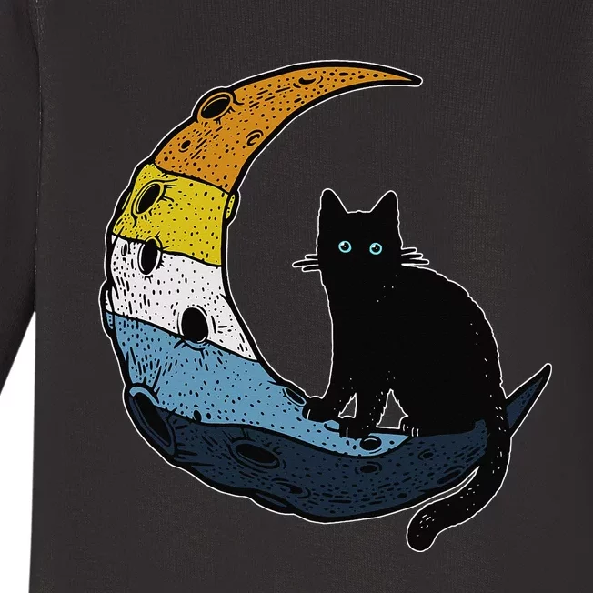 Aroace Sunset Pride Flag Moon Cat LGBT Gay Asexual Aromantic Baby Long Sleeve Bodysuit