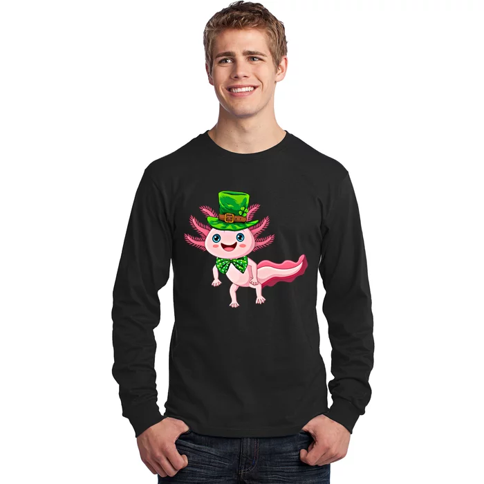 Axolotl St PatrickS Day With A Leprechaun Hat Gift Long Sleeve Shirt