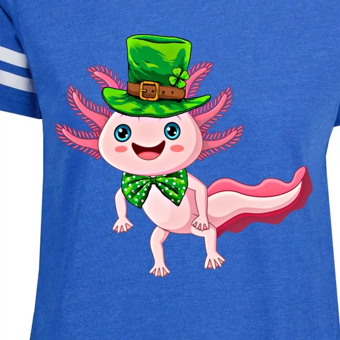 Axolotl St PatrickS Day With A Leprechaun Hat Gift Enza Ladies Jersey Football T-Shirt