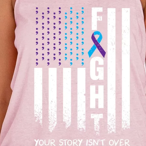 Awareness Suicide Prevention Ribbon Fight American Flag Great Gift Women's Knotted Racerback Tank