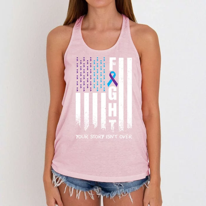 Awareness Suicide Prevention Ribbon Fight American Flag Great Gift Women's Knotted Racerback Tank