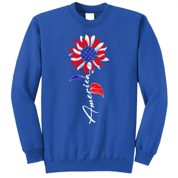 America Sunflower Patriotic Graphic 4th Of July Gift Tall Sweatshirt