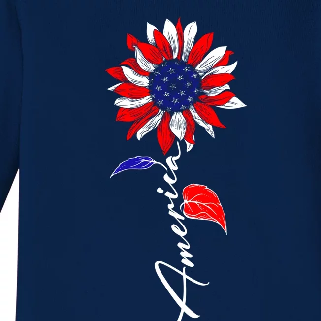 America Sunflower Patriotic Graphic 4th Of July Gift Baby Long Sleeve Bodysuit